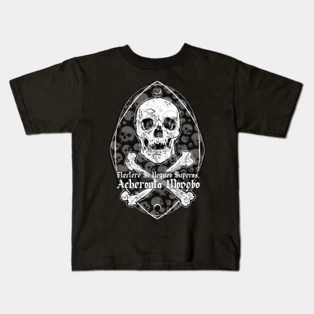 Skull and Bones - Acheronta Movebo, Jolly Roger, Skeleton, Anatomy, Pirates, Halloween Kids T-Shirt by SSINAMOON COVEN